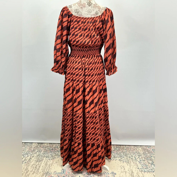 DU PARADIS Maroon and rust striped deep V maxi dress size L - Picture 6 of 16
